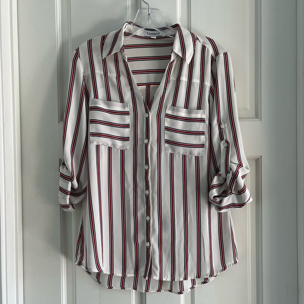 Express White Vertical Striped Portofino Shirt